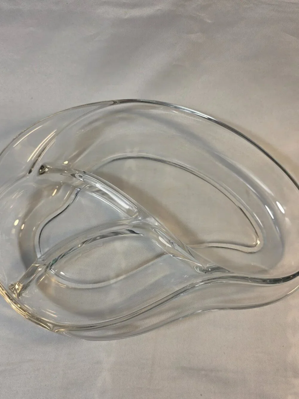 Vintage MCM Kidney Shaped Divided 3-Part Clear Serving Bowl